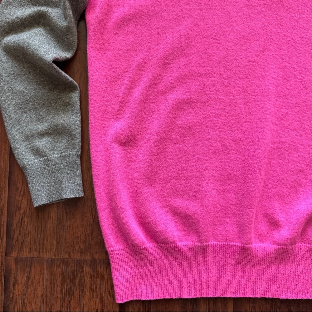 Autumn Cashmere 100% Cashmere Colorblock Sweater L Pink Grey Fuzzy Soft Luxury - Picture 16 of 16